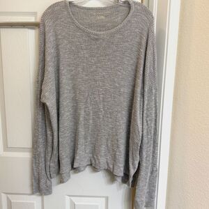 American Eagle Heathered Grey Waffle Knit Oversized Pullover Top Size L
